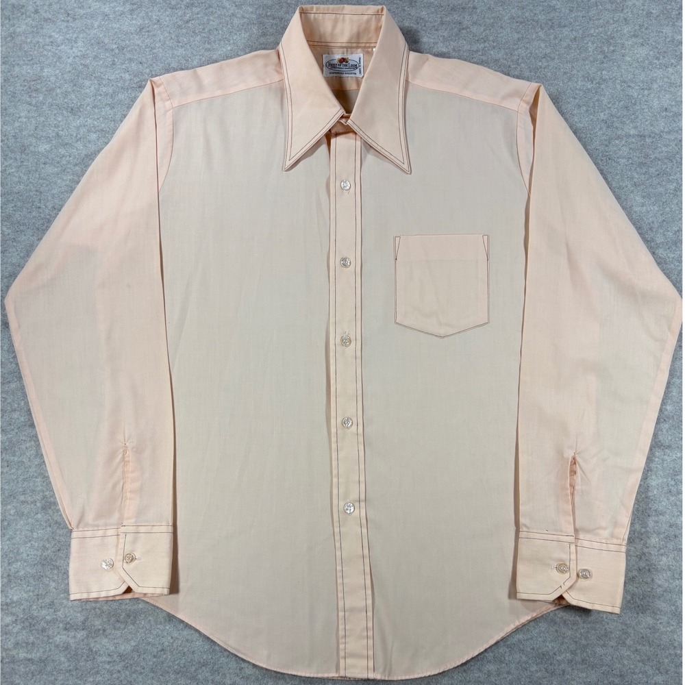 Vintage Fruit of the Loom Mens Peach Dagger Collar Button-up Shirt 1970s Retro